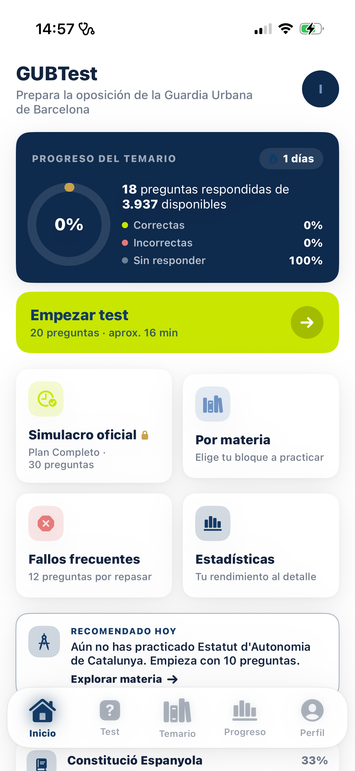 Inicio de GUBTest en modo claro